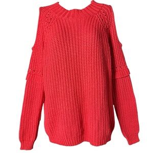 Anthropologie Sachin & Babi Wool Blend Red Cold Shoulder Chunky Knit Sweater M